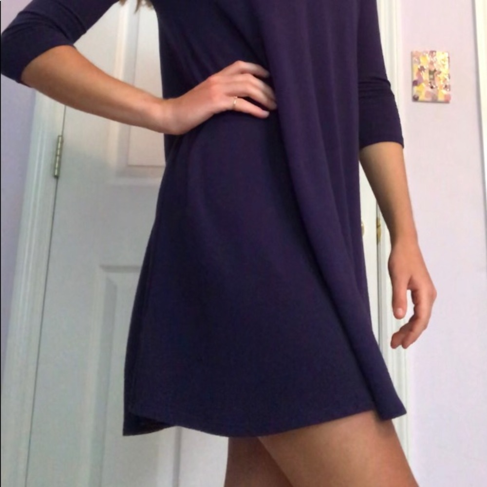 Navy T-Shirt Dress with 3/4 Length Sleeves